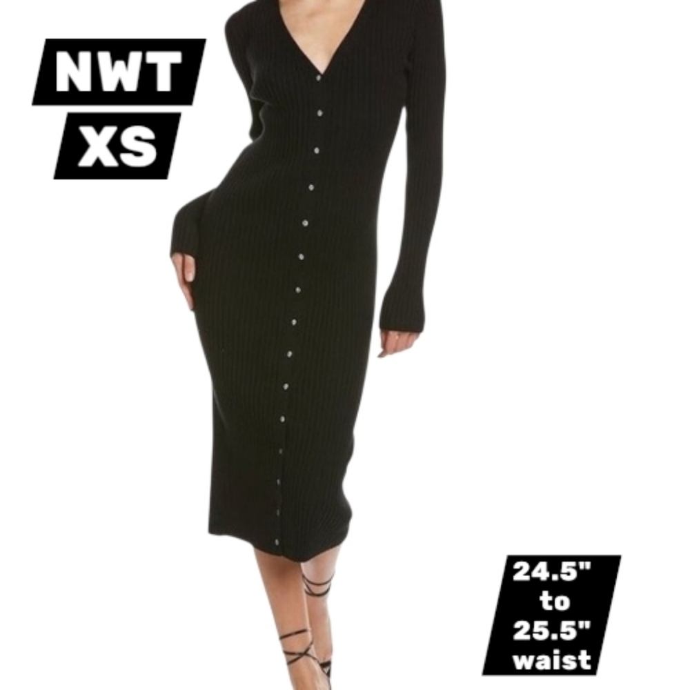 NWT - Revolve - 525 - Black Ribbed Longsleeve Sweater Dress - XS